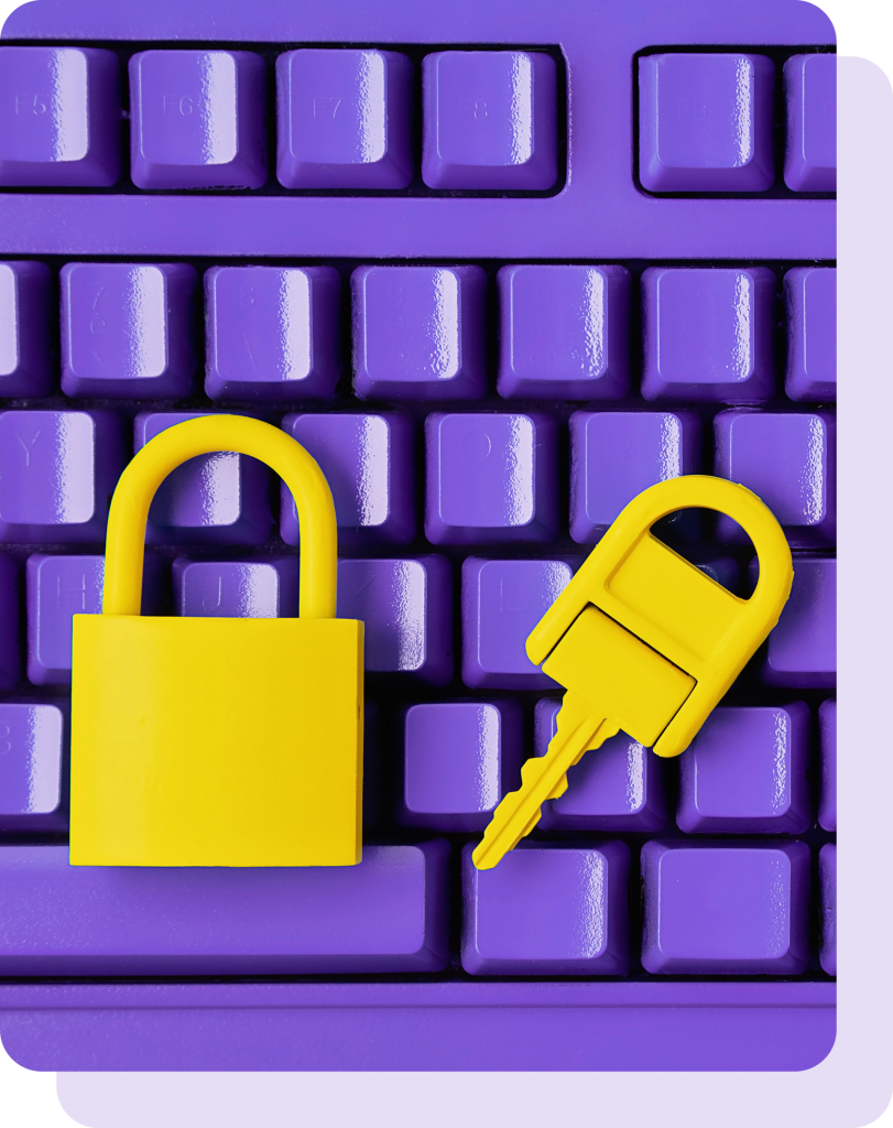 Privacy Policy - yellow lock and key on purple keyboard