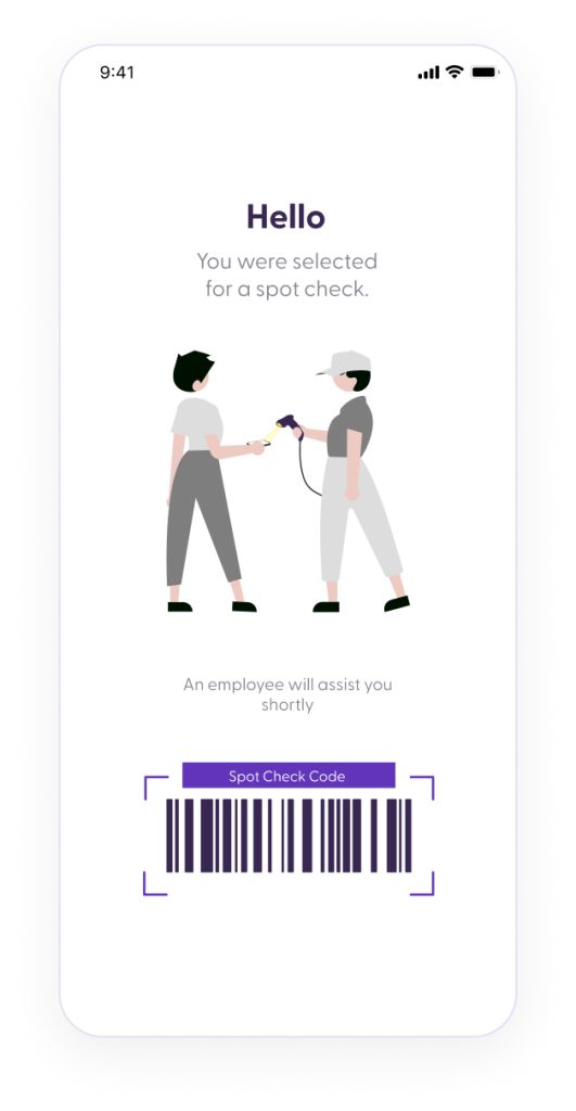 Spot check notification screen in the shopreme Scan & Go app
