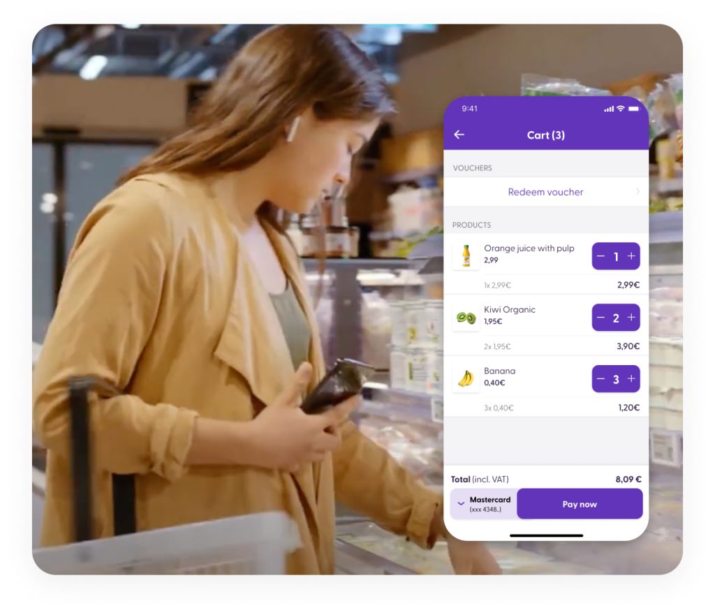 Customer shopping with shopreme Scan & Go; Basket View in the app