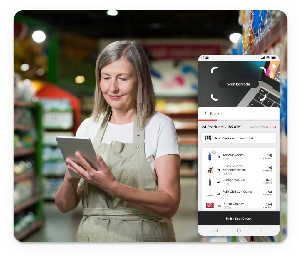 Store Employee using the shopreme Employee App, Spot Check View in the app.
