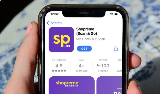 Phone with shopreme Scan & Go app